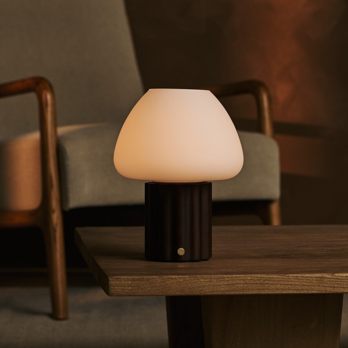 Sophie Dark Brown Wood & Glass Cordless Table Lamp