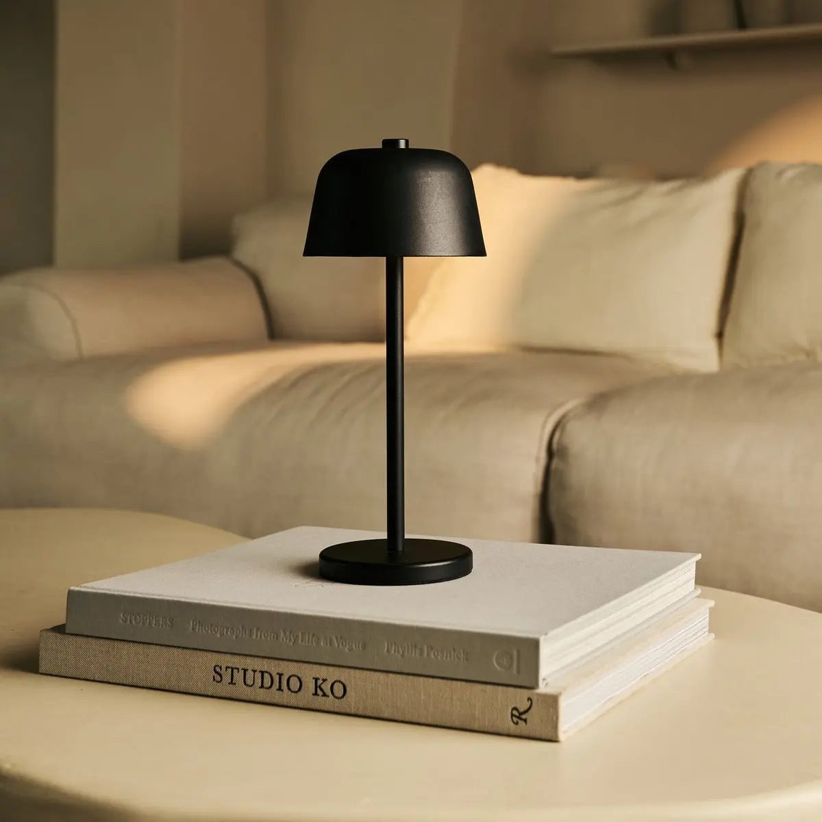 Bryn matte black metal rechargeable cordless table lamp