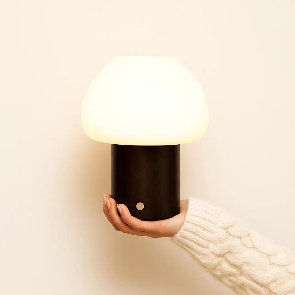 Fynn Dark Brown Wood & Glass Cordless Table Lamp