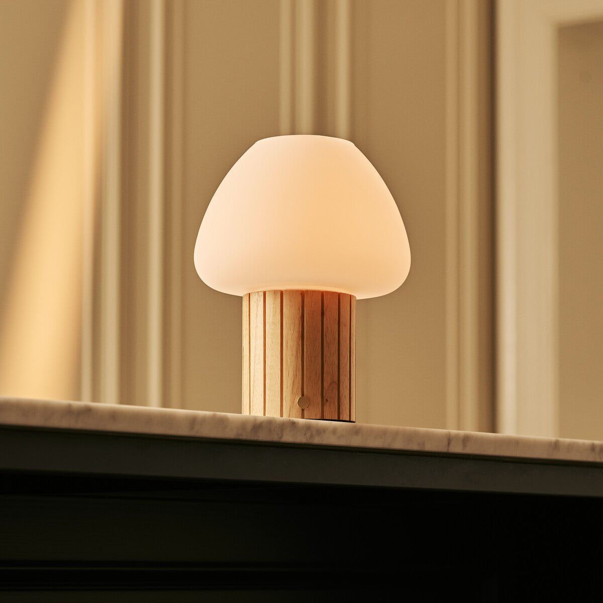 Romée Light Brown Wood & Glass Cordless Table Lamp