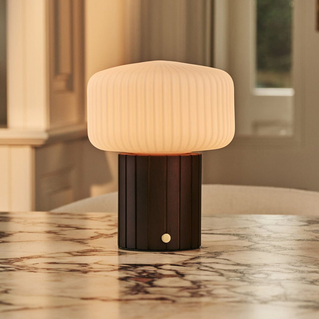 Margaux Dark Brown Wood & Glass Cordless Table Lamp