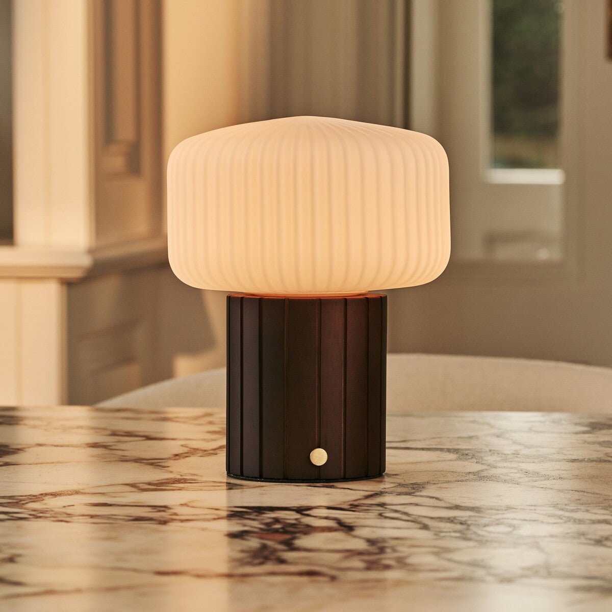 Margaux Dark Brown Wood & Glass Cordless Table Lamp