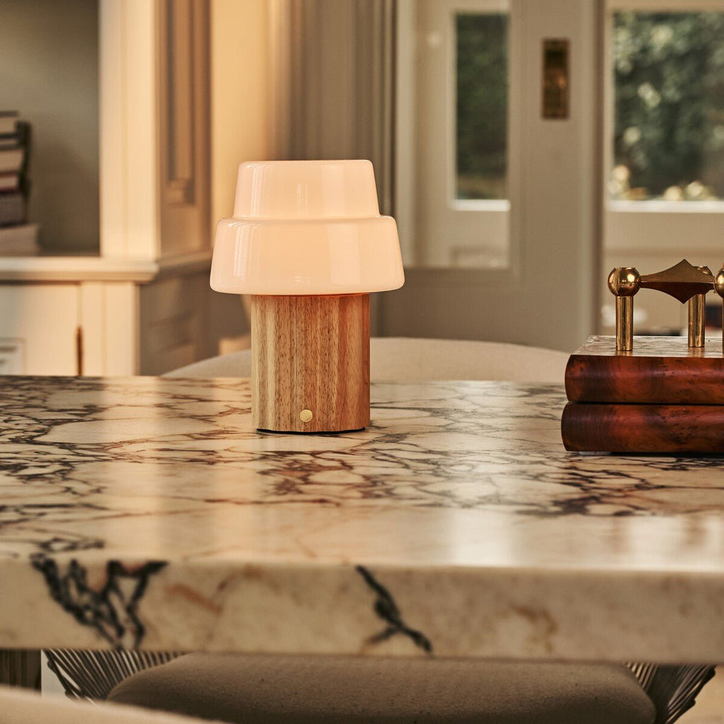 Laurent Light Brown Wood & Glass Cordless Table Lamp