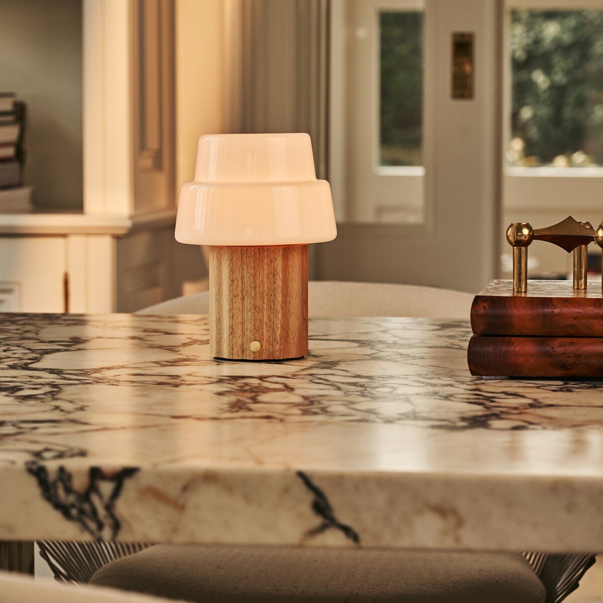 Laurent Light Brown Wood & Glass Cordless Table Lamp