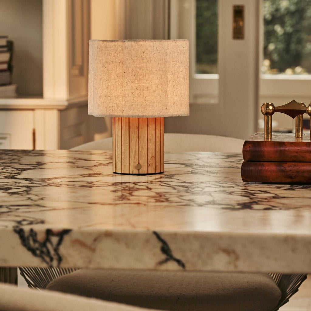 Bianca Light Brown Wood & Linen Cordless Table Lamp