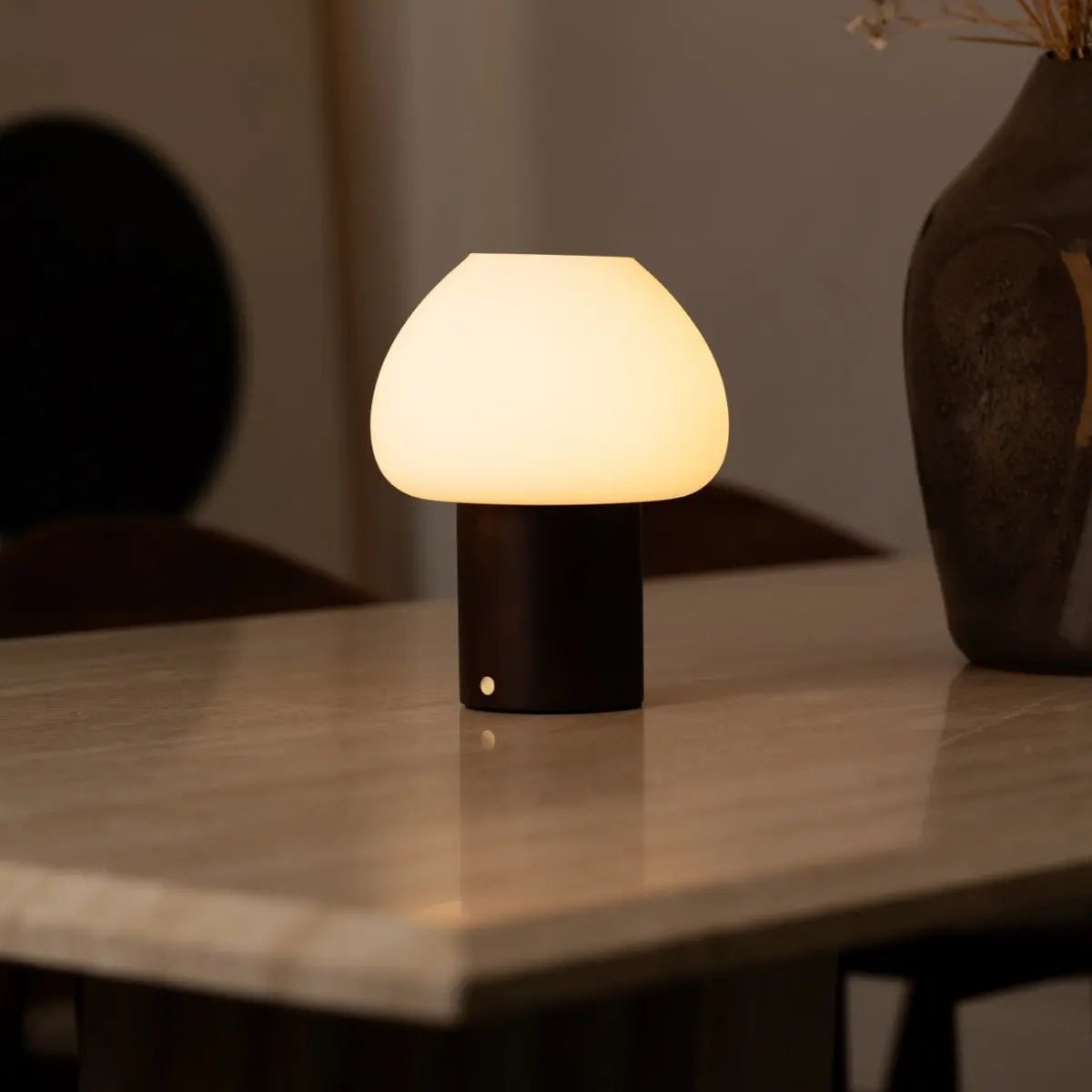 Fynn Dark Brown Wood & Glass Cordless Table Lamp