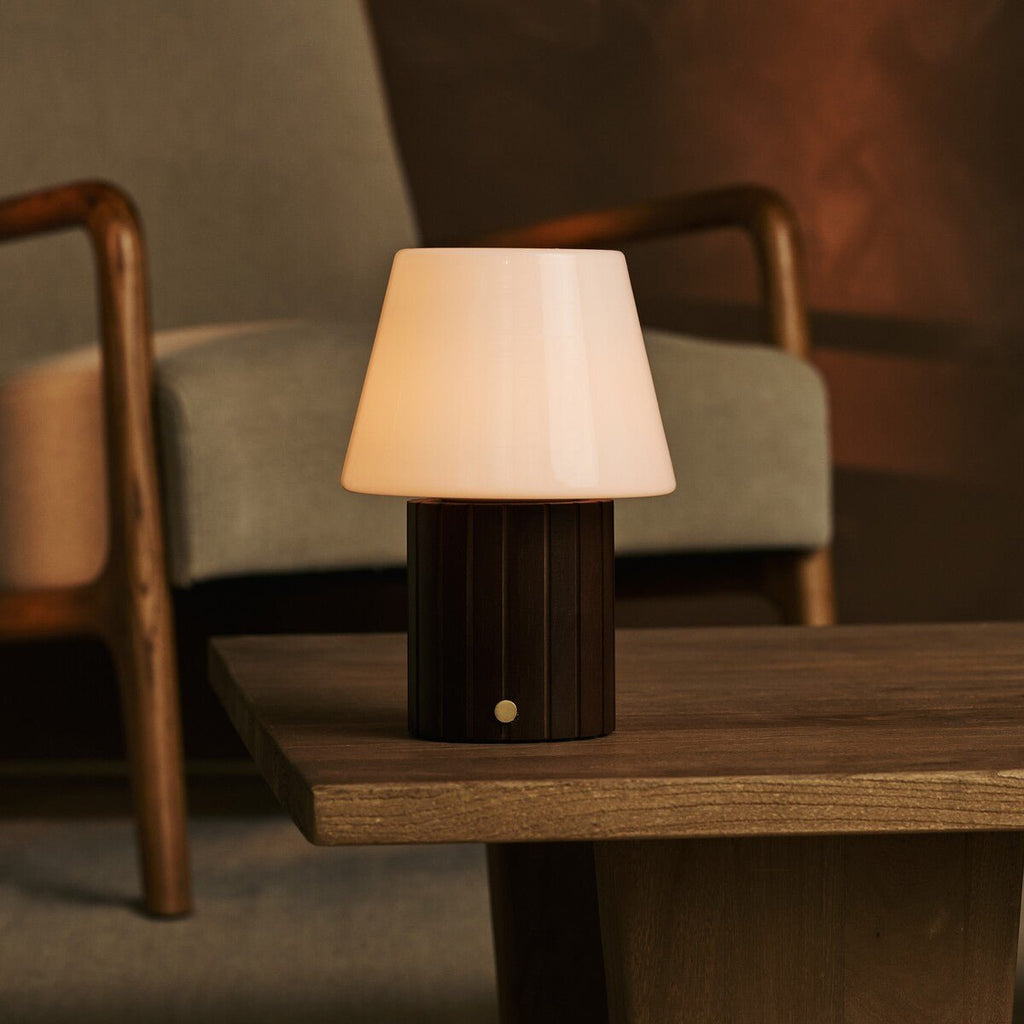 Lex Dark Brown Wood & Glass Cordless Table Lamp
