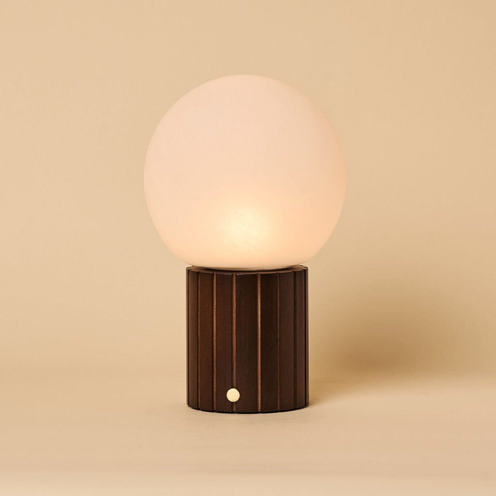 Nadine Dark Brown Wood & Glass Cordless Table Lamp