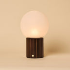 Nadine Dark Brown Wood & Glass Cordless Table Lamp