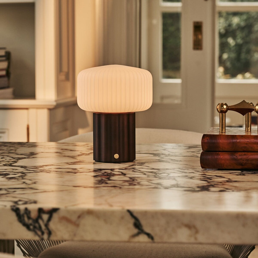 Robin Dark Brown Wood & Glass Cordless Table Lamp