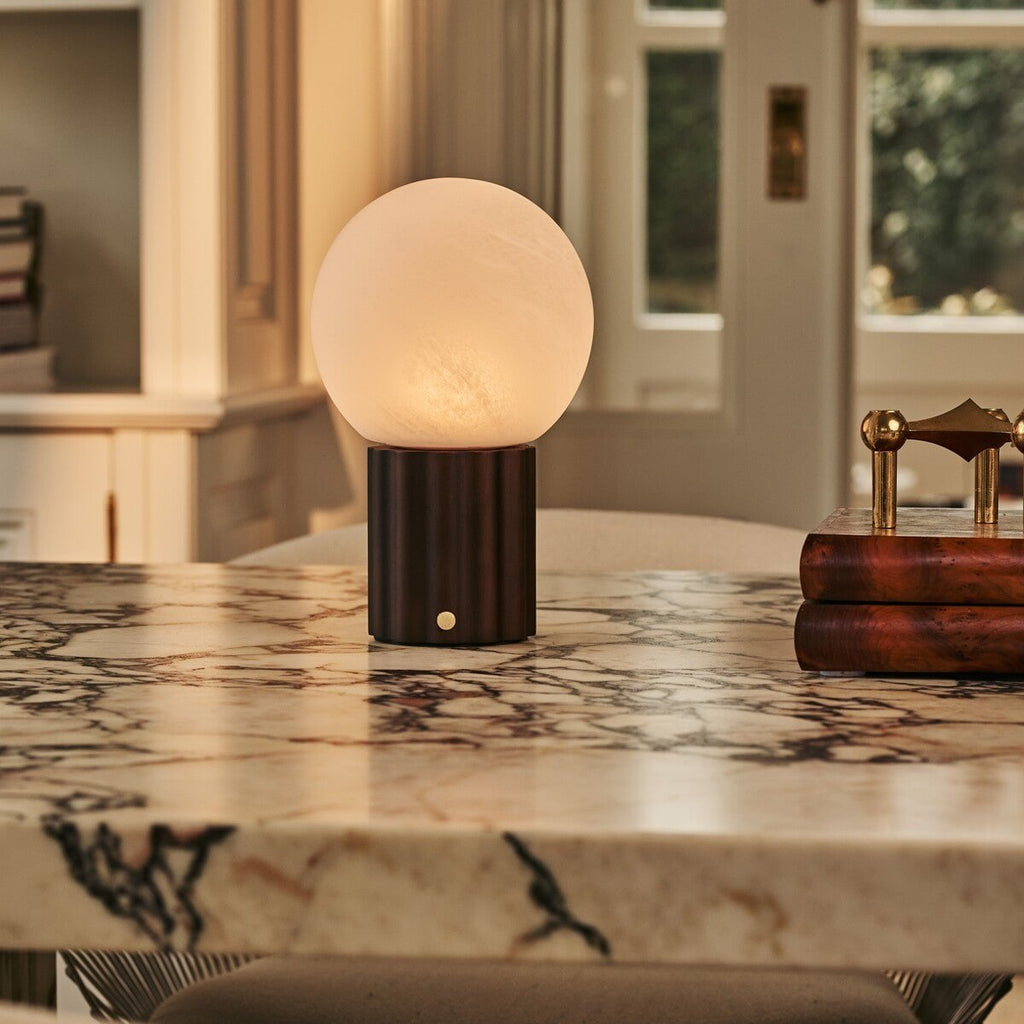 Wim Dark Brown Wood & Glass Cordless Table Lamp