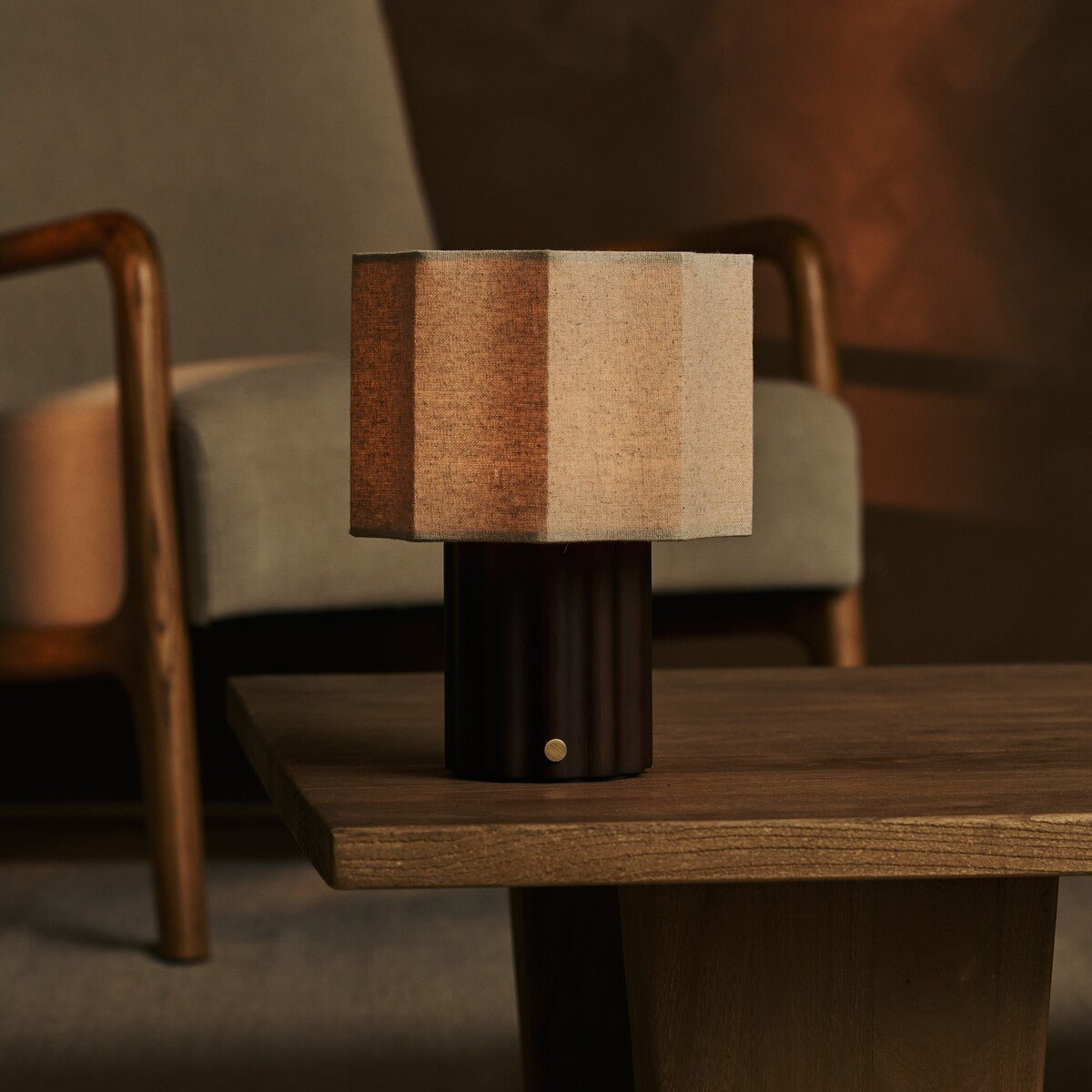 Eloïsa Dark Brown Wood & Linen Cordless Table Lamp
