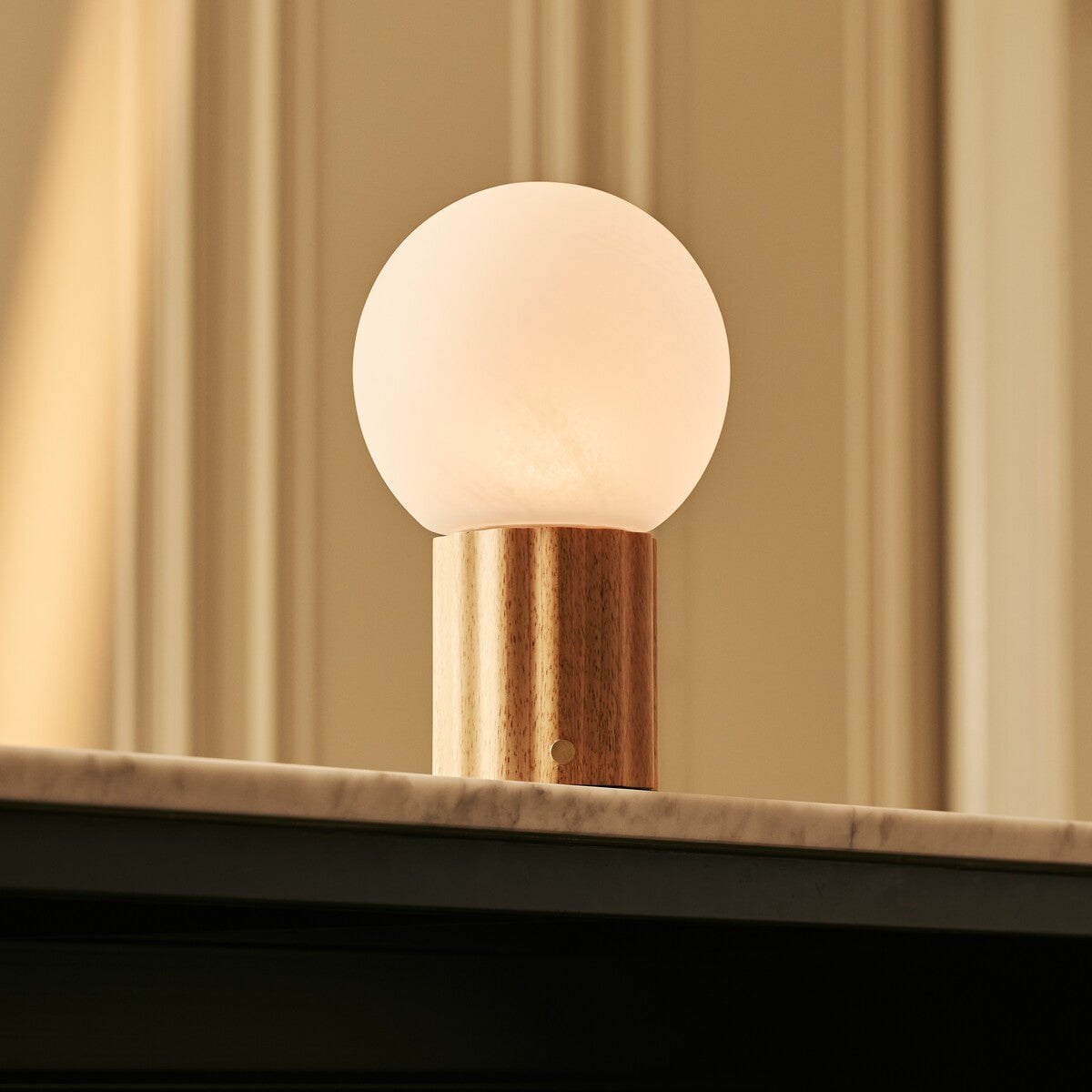 Wim Light Brown Wood & Glass Cordless Table Lamp