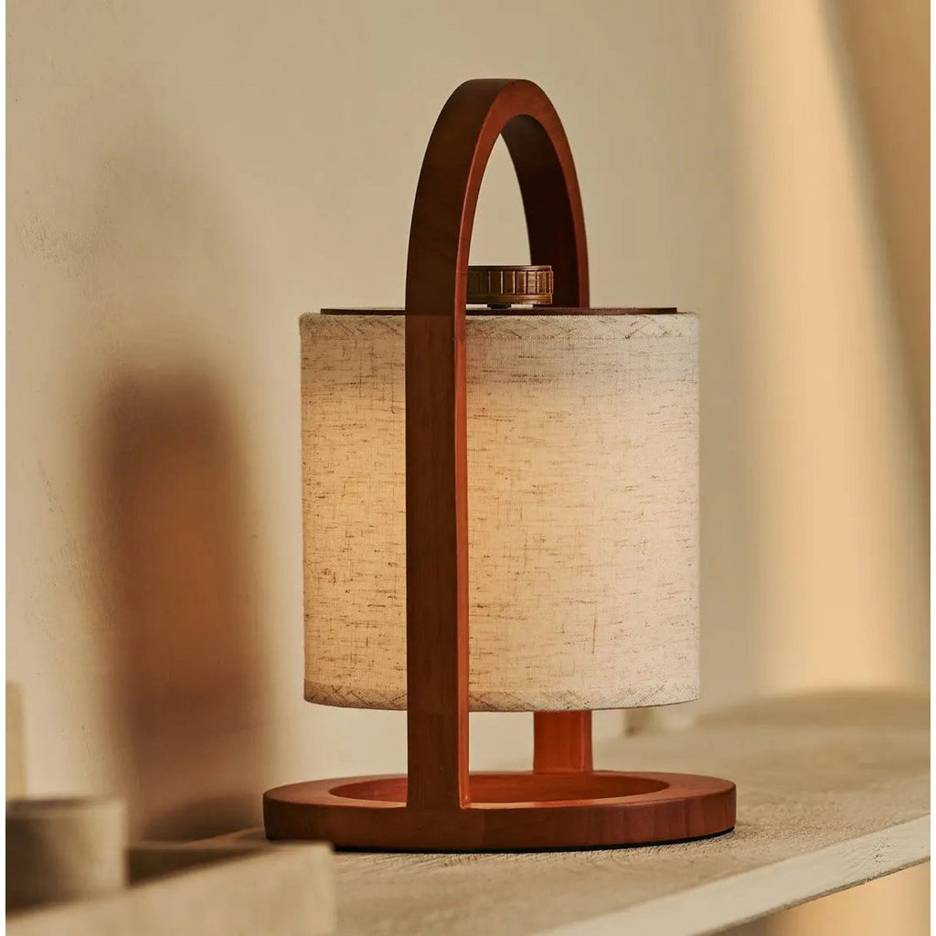 River wooden lamp on bedside table in bedroom