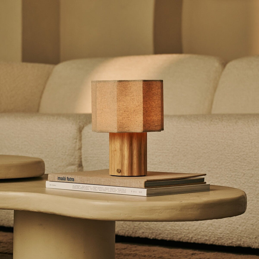 Eloïsa Light Brown Wood & Linen Cordless Table Lamp