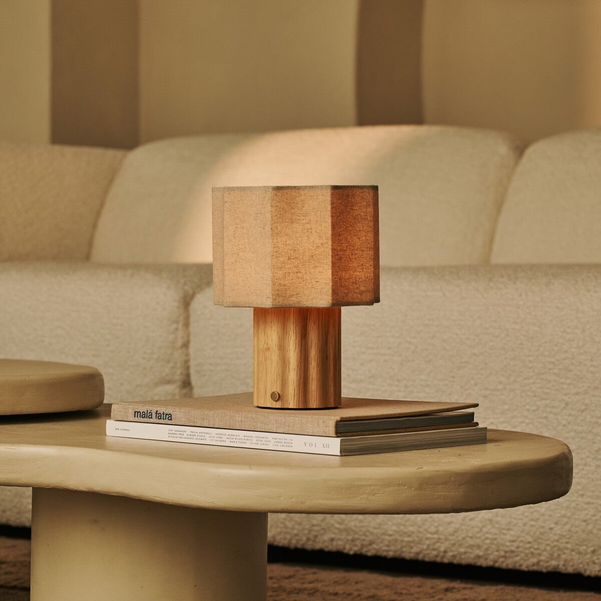 Eloïsa Light Brown Wood & Linen Cordless Table Lamp