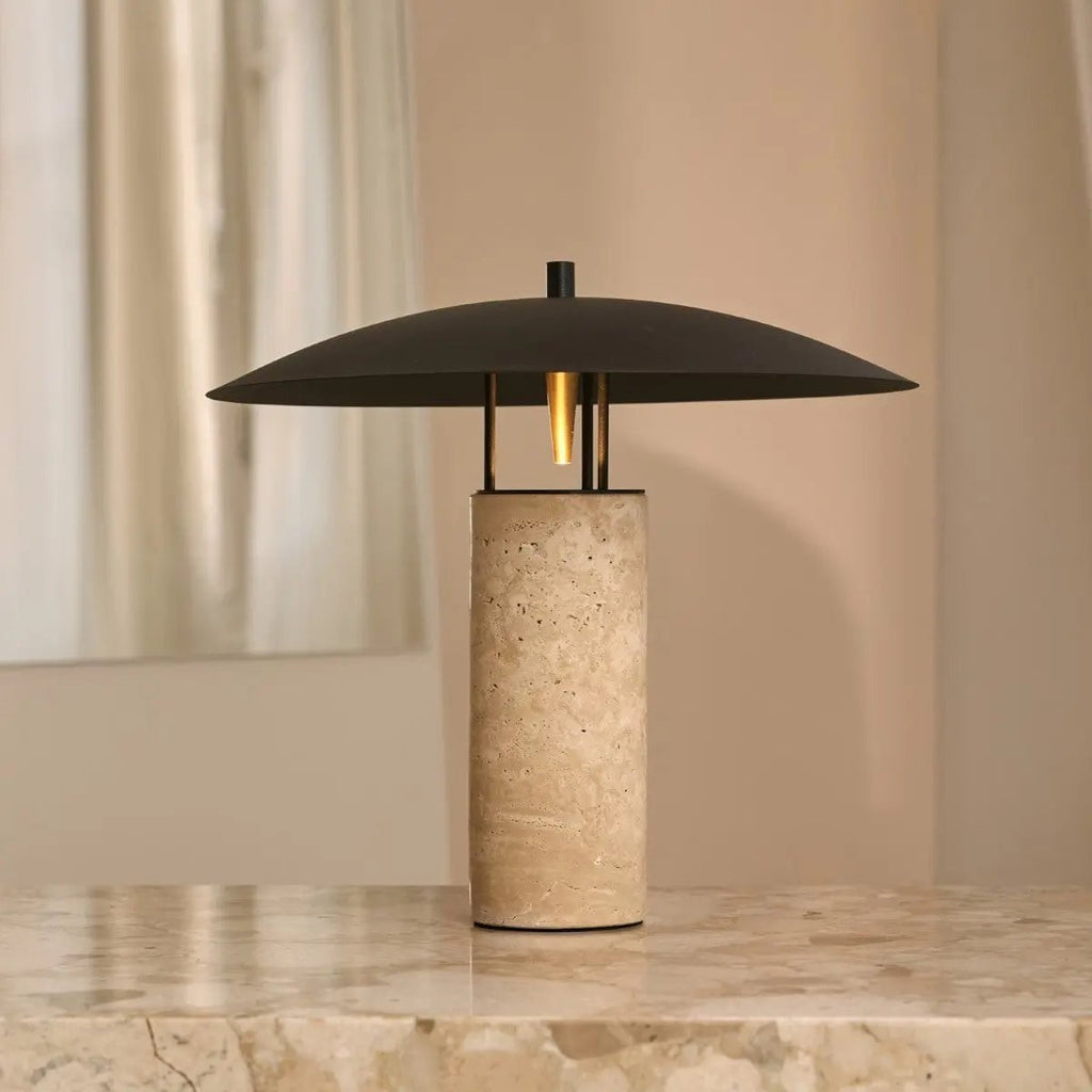 Nicolaas travertine lamp in desk workspace setting