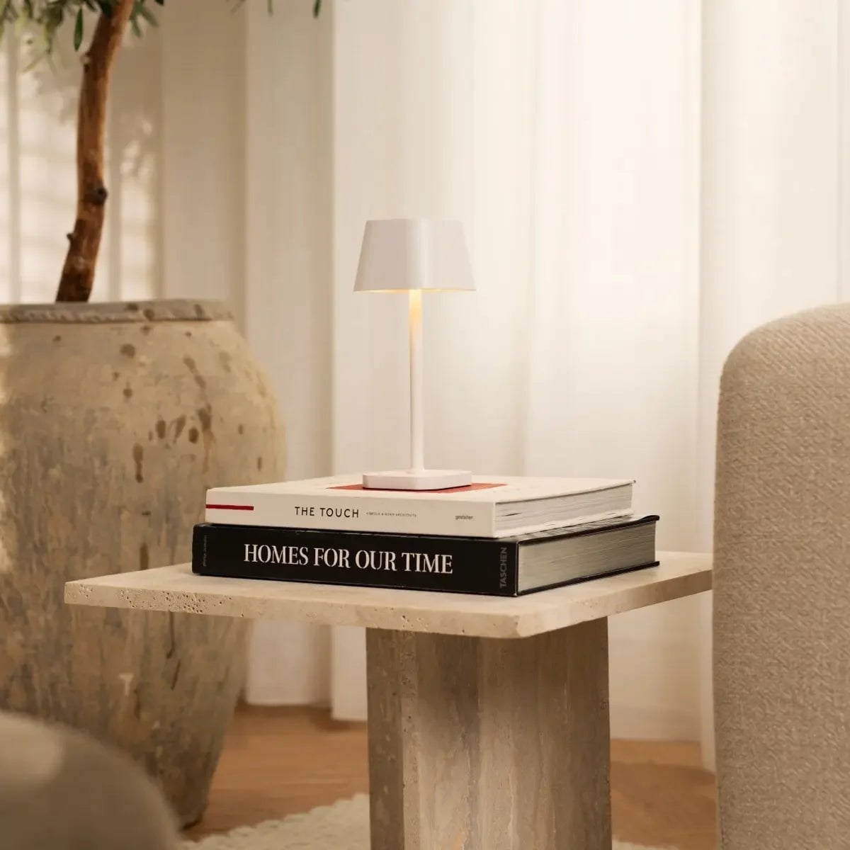 Ava cordless lamp overhead view cylindrical silhouette