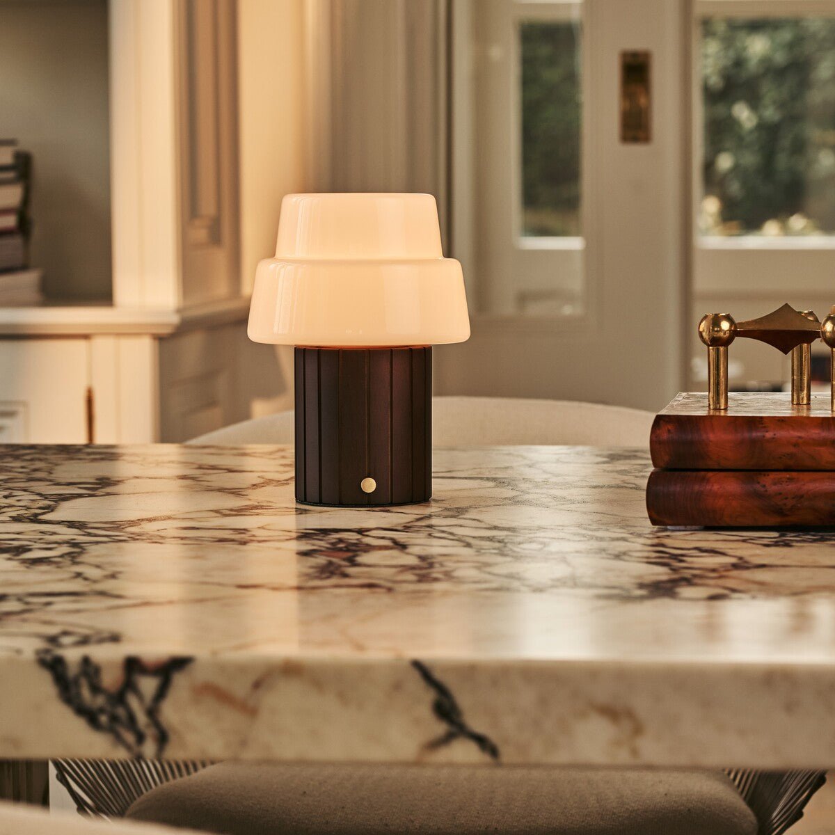 Lio Dark Brown Wood & Glass Cordless Table Lamp
