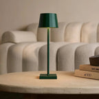 William metal lamp side view showing cylindrical pine green form