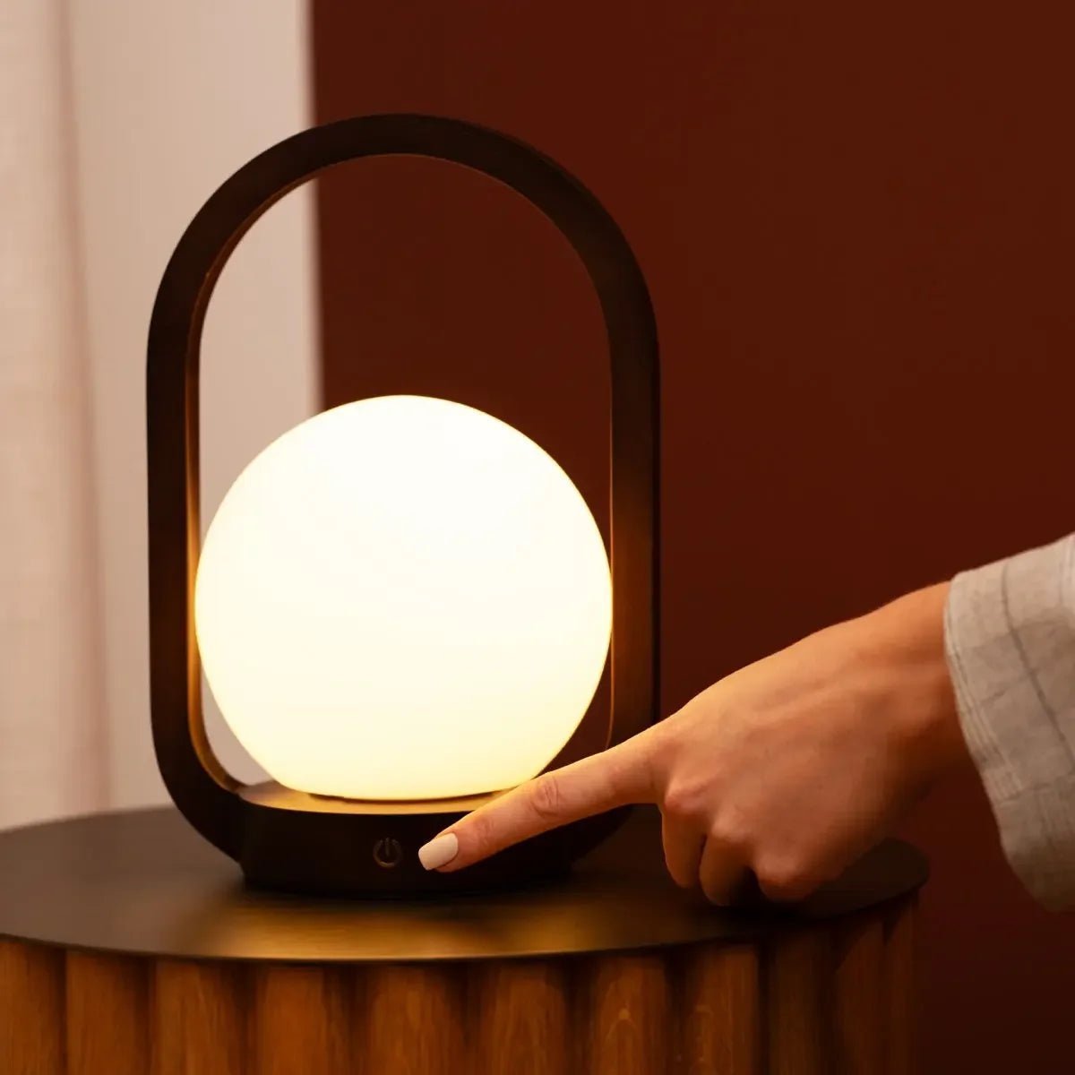 Skye rechargeable lamp linen-mix shade warm ambient glow