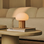 Jord Light Brown Wood & Glass Cordless Table Lamp