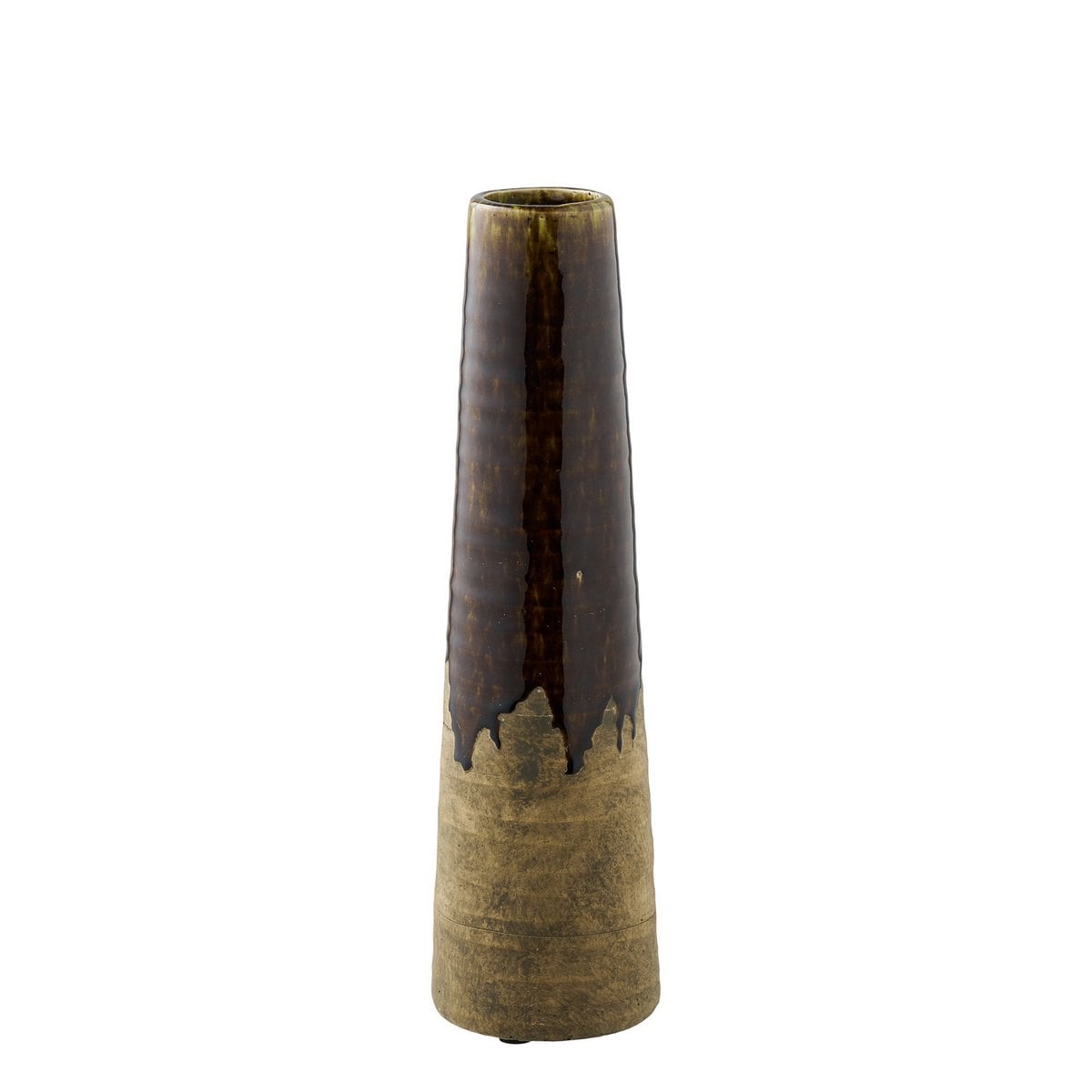 Terra brown vase on shelf as natural decorative accent