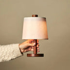 Rover Chestnut Brown Rubberwood Cordless Table Lamp with Linen Shade