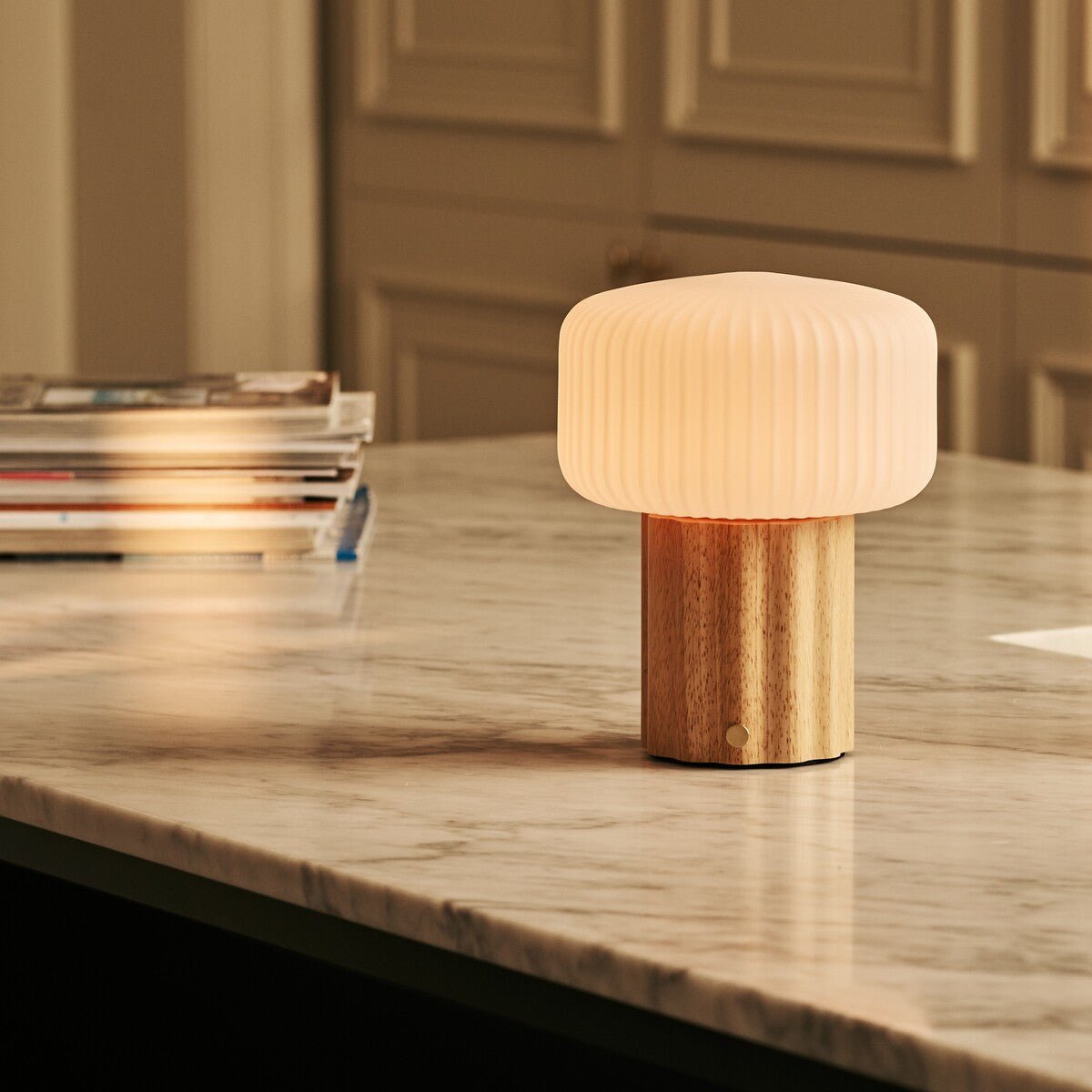 Robin Light Brown Wood & Glass Cordless Table Lamp