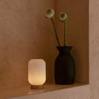 Lilly Light Brown Wood & Glass Cordless Table Lamp
