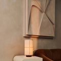 Sakura linen shade corded table lamp in dark brown rubberwood