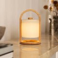River light wood linen rechargeable cordless table lamp