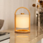River light wood linen rechargeable cordless table lamp