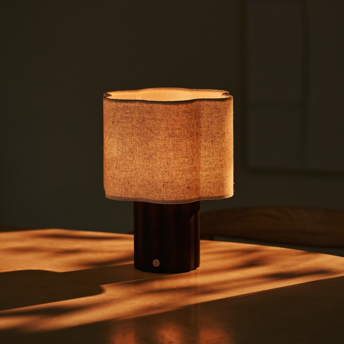 Bianca Dark Brown Wood & Linen Cordless Table Lamp