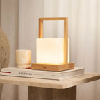 Noah rechargeable lamp warm ambient glow on bedside table