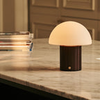 Siebe Dark Brown Wood & Glass Cordless Table Lamp
