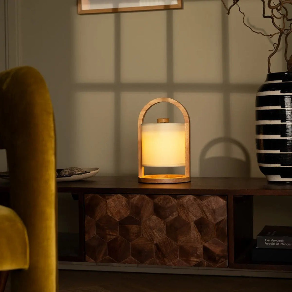 River rechargeable lamp linen-mix shade warm ambient glow