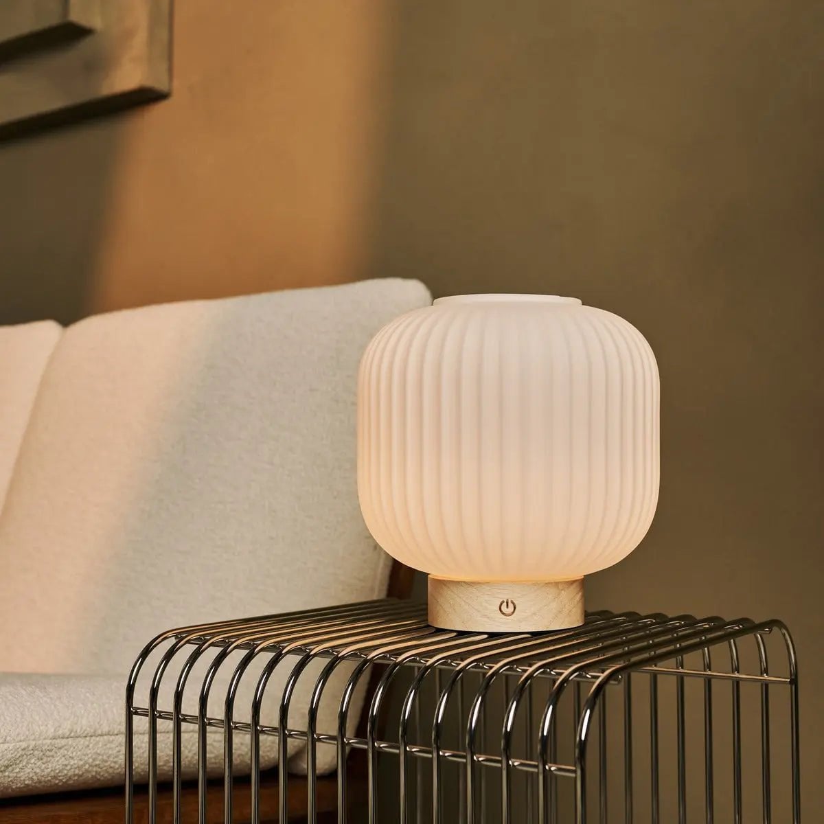 Lyla Light Brown Wood & Glass Cordless Table Lamp
