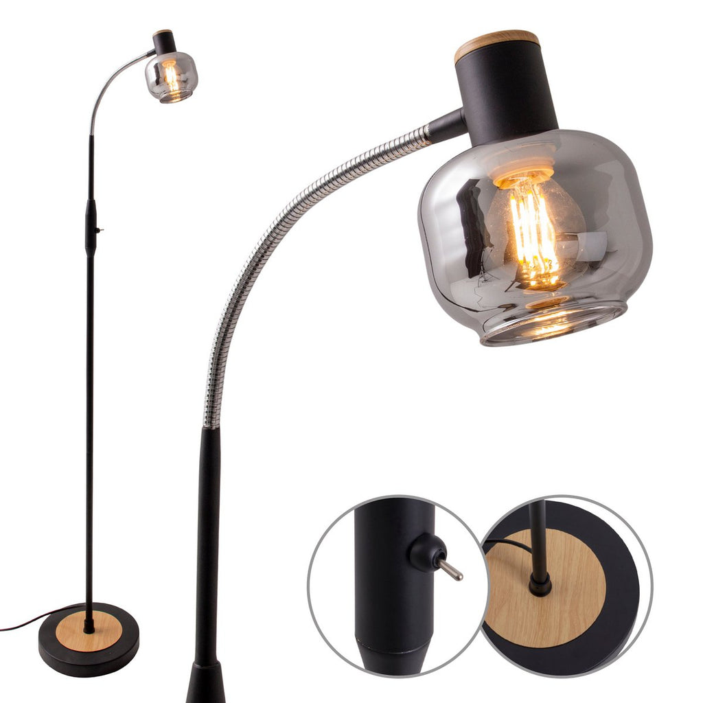 Fumoso Black Smoked Glass Gooseneck Floor Lamp