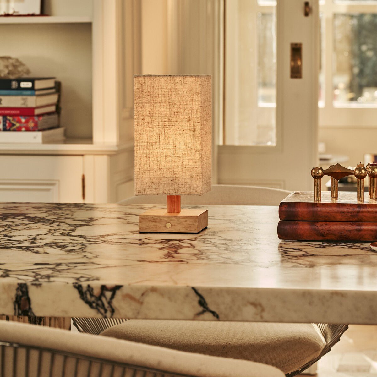 Bob Light Brown Wood & Linen Cordless Table Lamp