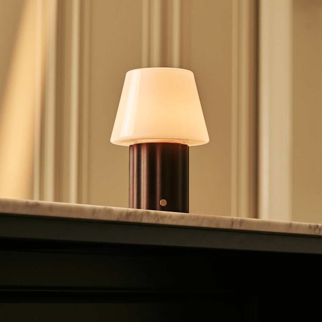 Javi Dark Brown Wood & Glass Cordless Table Lamp