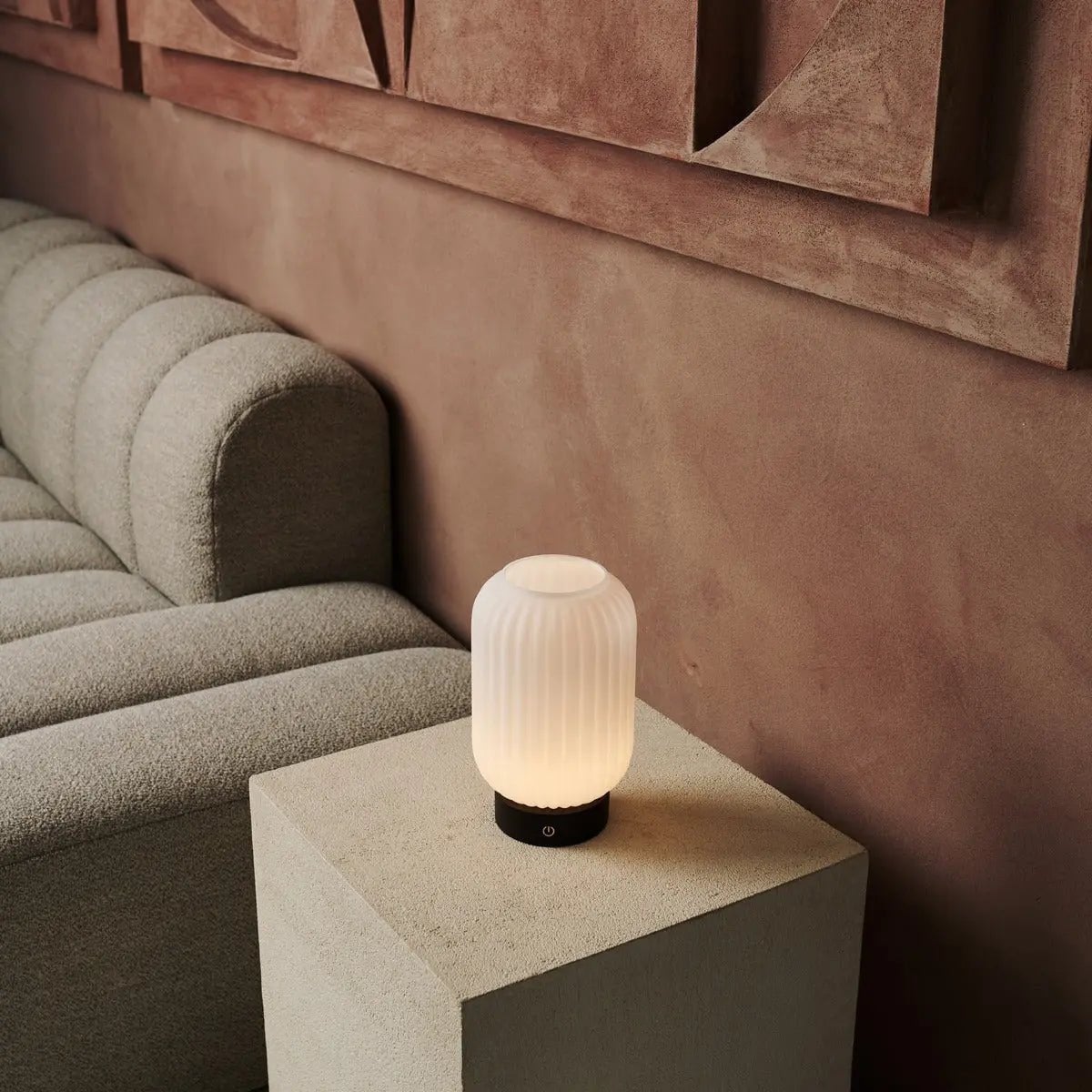 Lilly wood glass lamp on outdoor terrace IP44 rated