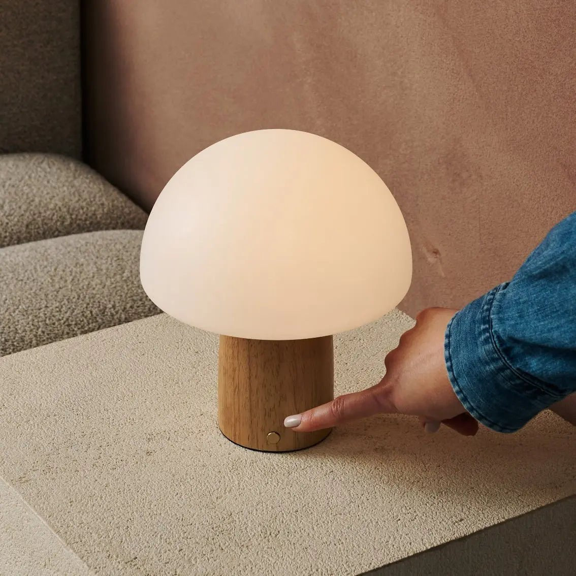 Mia light brown lamp on outdoor terrace