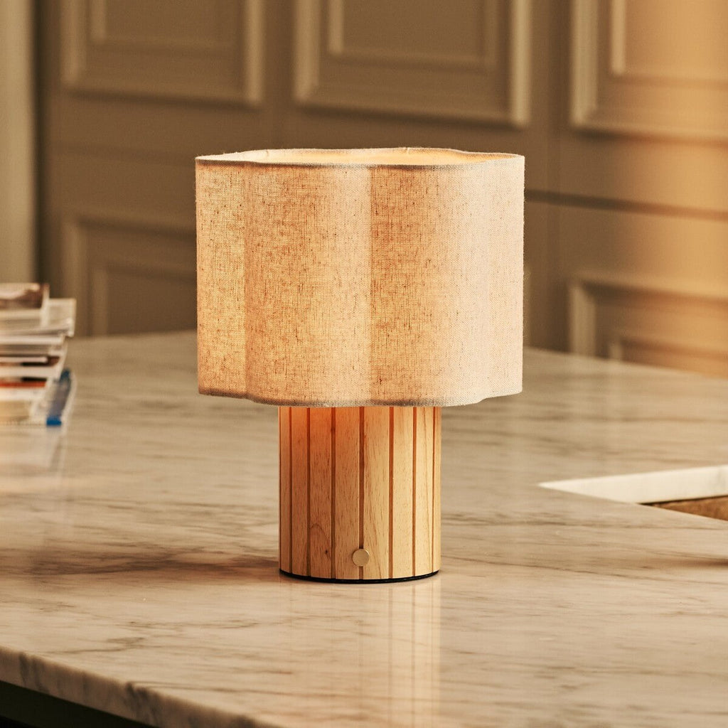 Bianca Light Brown Wood & Linen Cordless Table Lamp