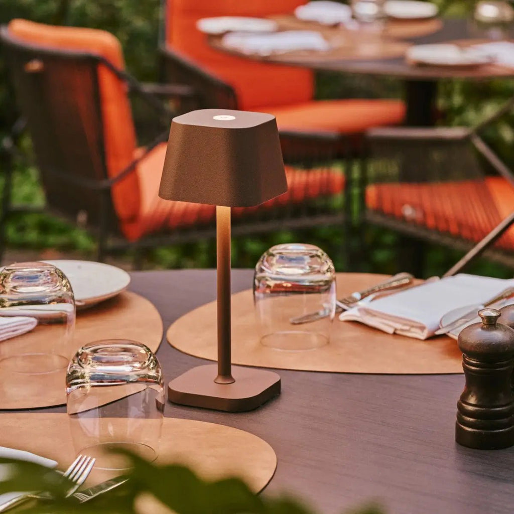 Ava metal lamp on outdoor covered terrace