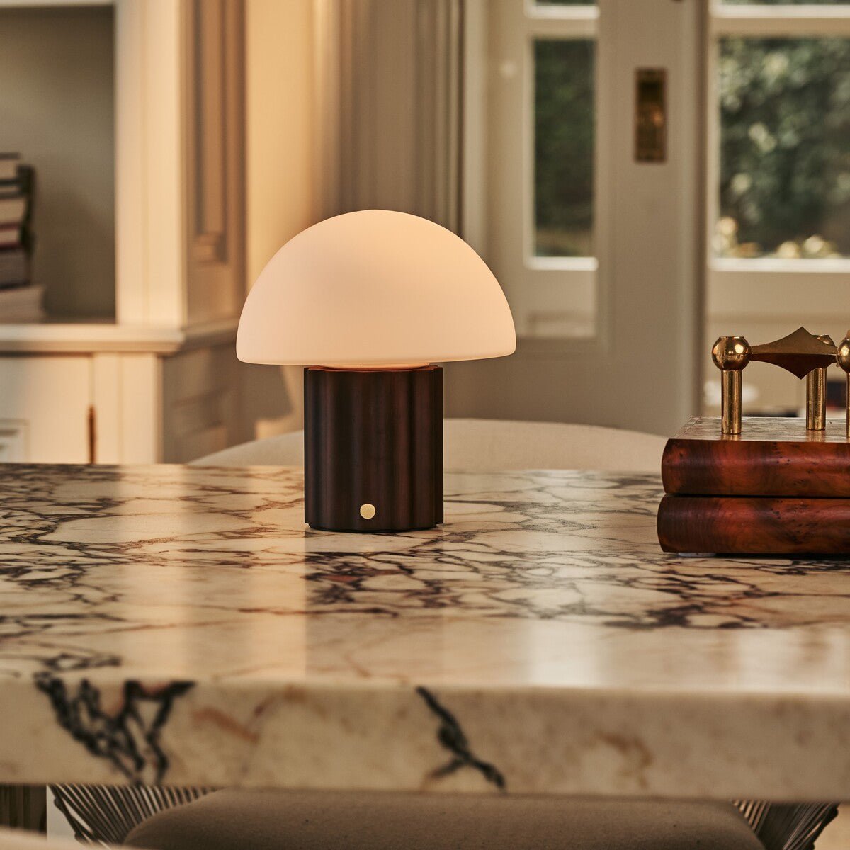 Timo Dark Brown Wood & Glass Cordless Table Lamp