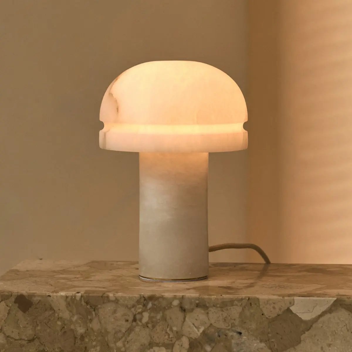 Sereno solid alabaster corded table lamp warm translucent glow