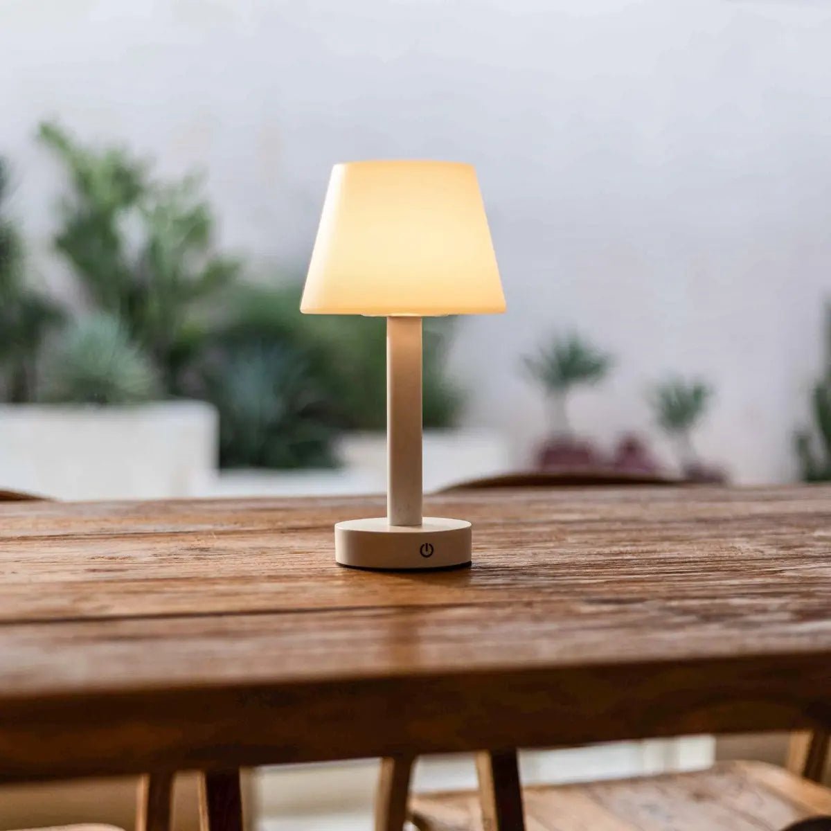 Zoe white wood lamp on bedside table