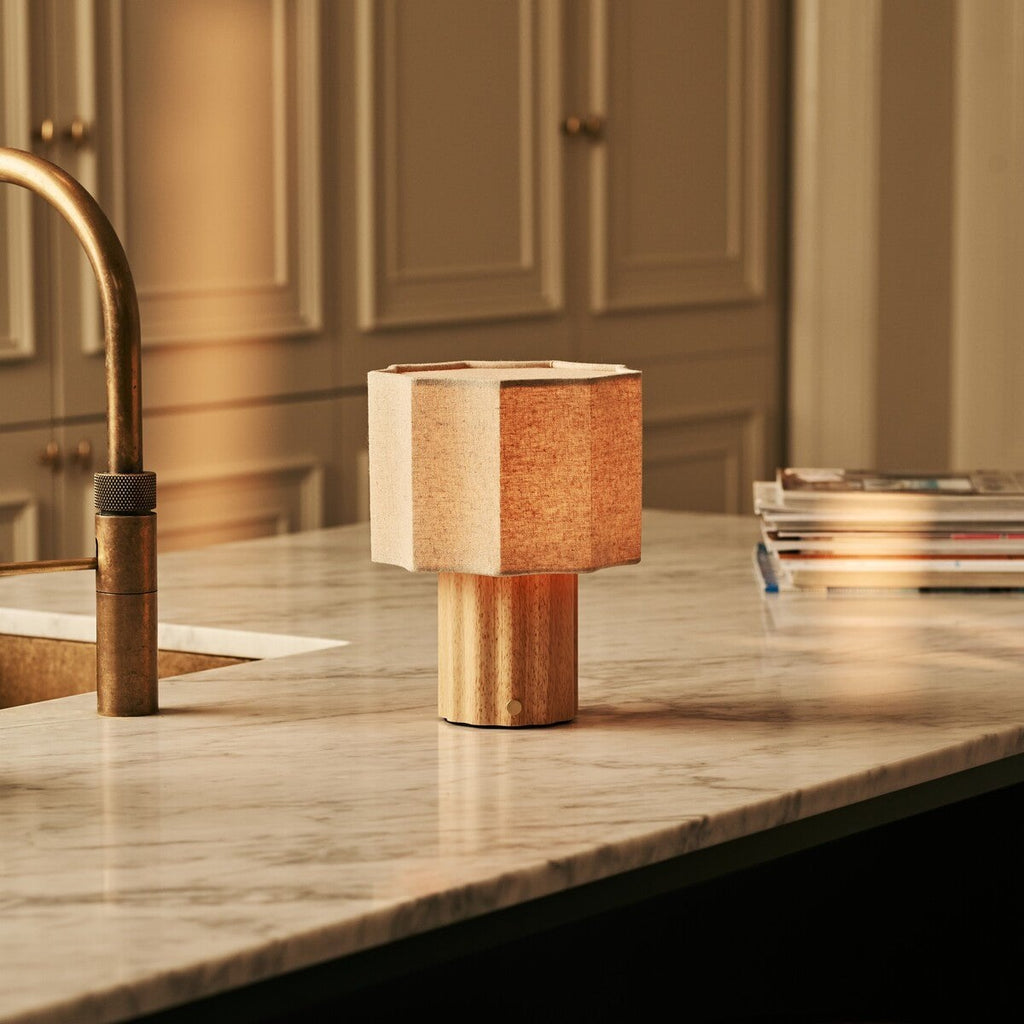 Eloïsa Light Brown Wood & Linen Cordless Table Lamp