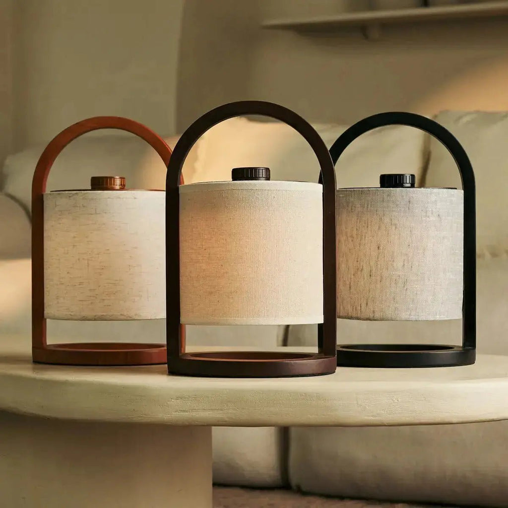 River dark linen lamp on living room side console